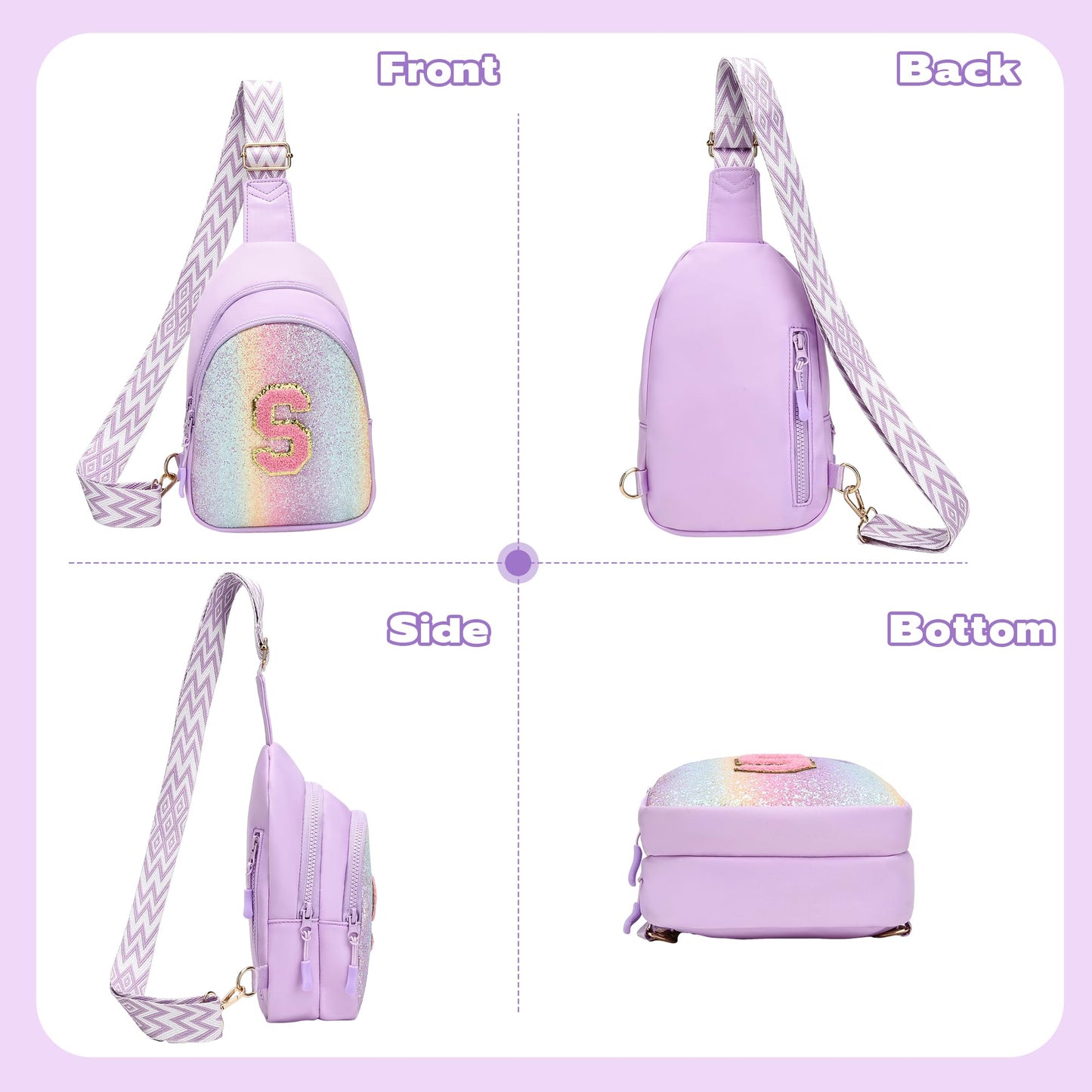 I IHAYNER Small Initial Sling Bag for Girls Fashion Waist Pack for Women Cute Crossbody Fanny Pack Personalized Girl Gifts (Purple-L）
