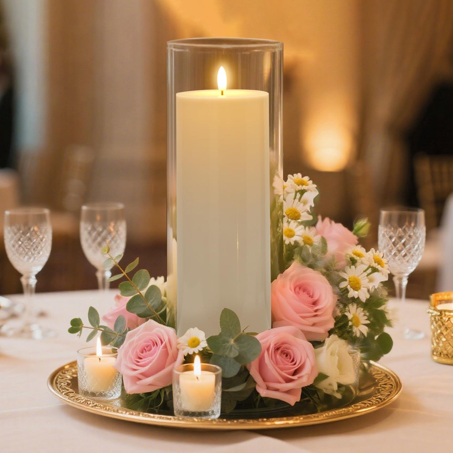 Raycare 2Pcs 4'' X 12'' Large Waterproof Outdoor Flameless Candle, Battery Operated LED Candles with Remote Control and Timer, Electric Fake Plastic Pillar Candles, Ivory