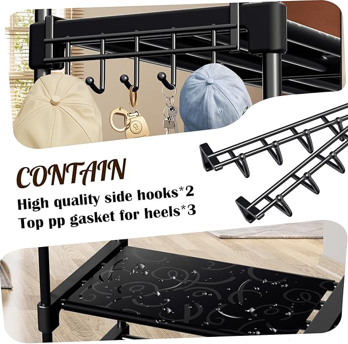 KKU Shoe Rack Organizer, Shoe Organizer Storage Cabinet with 2 Multi-Purpose Hooks Hang up Cloth & Umbrella 9-Tier Portable Closet for Front Door Entrance (Capacity 50-55 Pairs)