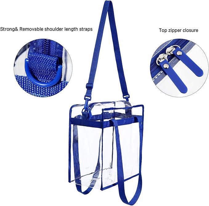 BAGAIL Clear Bags 12x6x12 Stadium Approved Clear Tote Bag with Zipper Closure Crossbody Shoulder Bag with Adjustable Strap