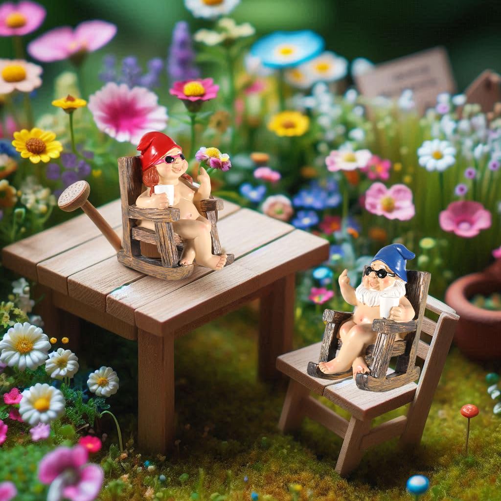 Funny Naked Gnomes Set – Durable Resin Miniature Fairy Garden Gnomes Perfect for Indoor and Outdoor Decor - Middle Finger Gifts - Naughty Gifts for Women Man (Rectangular)