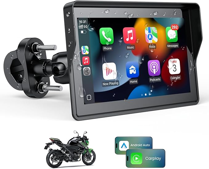 WonVon 5 Inch Motorcycle Carplay GPS Navigation System with Apple Carplay and Android Auto Portable Screen with Dual Bluet...
