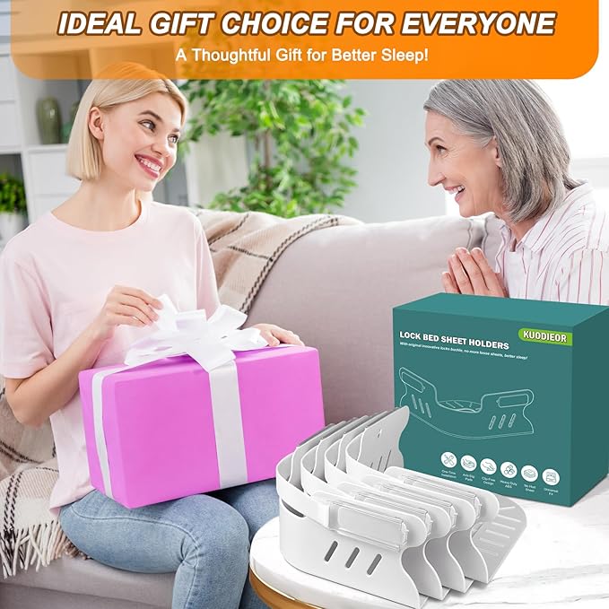 Bed Sheet Holders for Corners, 4Pcs Heavy Duty Fitted Sheet Holder with Lock Fastener Straps &Anti-Slip Pads Keep Sheets Firm&Tight, No More Loose Sheets, Easy Installation for Any Mattress (White)