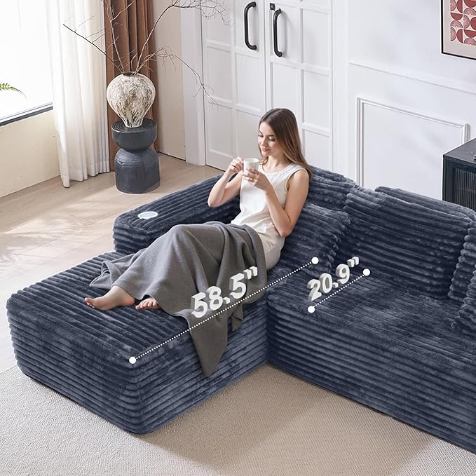 Cloud Sectional Couch with L-Shape Chaise, Modern Modular Sofa with Deep Seat, Built-in Cup Holder & Storage Pocket for Living Room Bedroom, No Assembly Required (Dark Gray, Right Sitting Chaise)