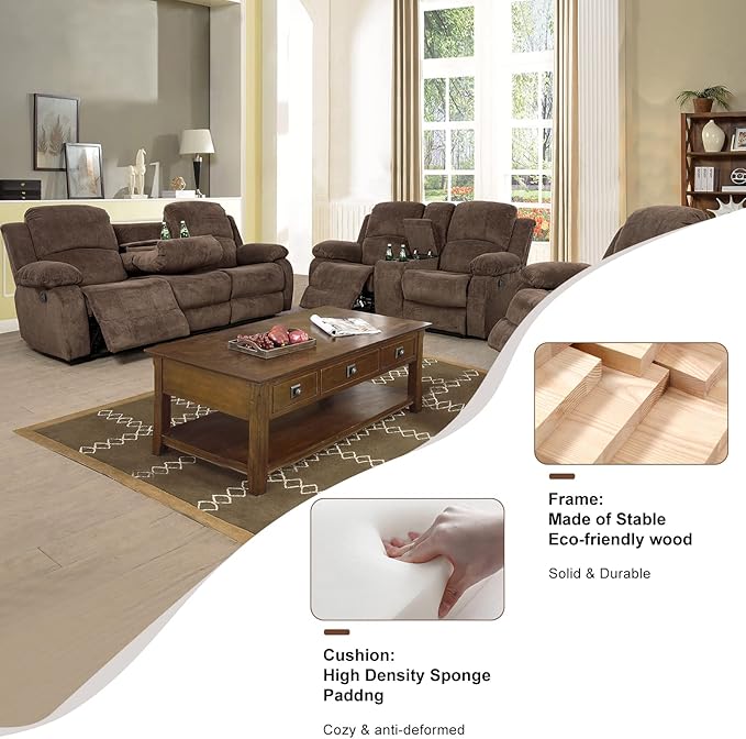 A Ainehome Living Room Furniture Set Leather Recliner Sofa Set Loveseat Chair Furniture Sofa Set for Living Room/Small Space/Rv/House/Office/Theater Seating (A-Taupe Brown Corduroy,Sofa+Loveseat)