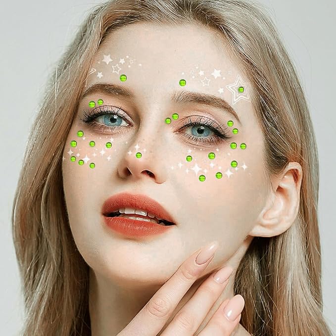Christmas Green Face Gems Eye Jewels Rhinestones Crystals Stickers 3/4/5/6mm with Stickers for Body, Stick on Jewels Makeup Glue for Face Eye Hair Nails Make up and Craft Decor 3090PCS