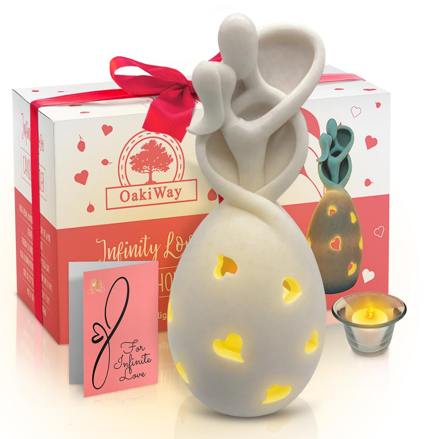 Infinity Love Candle Holder Statue with Flickering LED Candle for Couples, Wife, Husband, Him or Her, Bridal Shower, Engagement, Parents, Registry