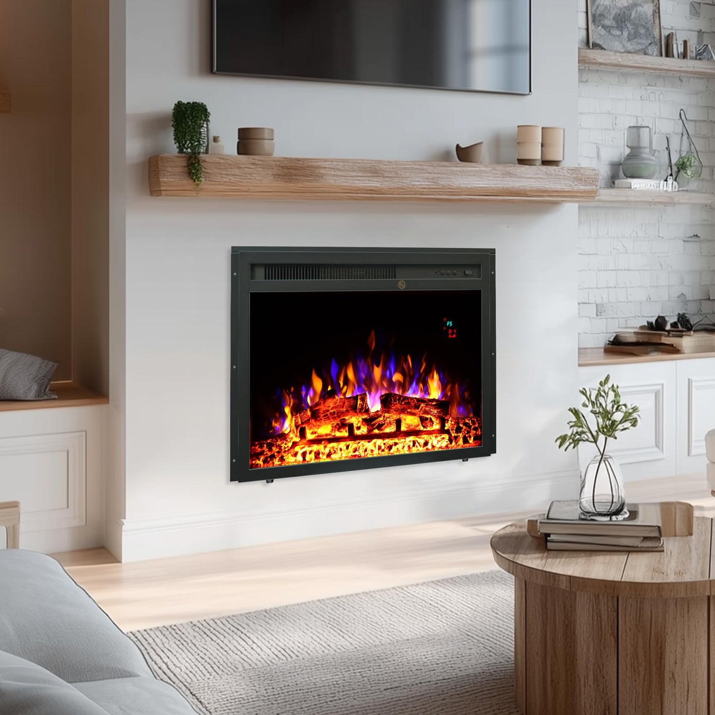 23.6 Inch Electric Fireplace Insert, Recessed Electric Fireplace Heater with Adjustable Brightness, Weekly Timer, Remote Control, Overheat Protection, 750/1500W