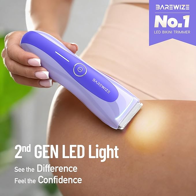 Bikini Trimmer for Women, Electric Shaver for Women | LED Light, IPX7 Waterproof, USB-C Rechargeable, Ceramic Blade | Electric Razors for Women, Pubic Hair Trimmer Women (Violet Haze)