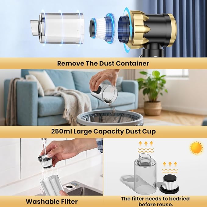 Car Vacuum Portable Cordless - Handheld Vacuum Cleaner with 16000PA Strong Suction, 7-in-1 Air Duster/Blower, Rechargeable Mini Vacuum with Long Battery, Multi-Nozzles for Car,Home, Office, Pet