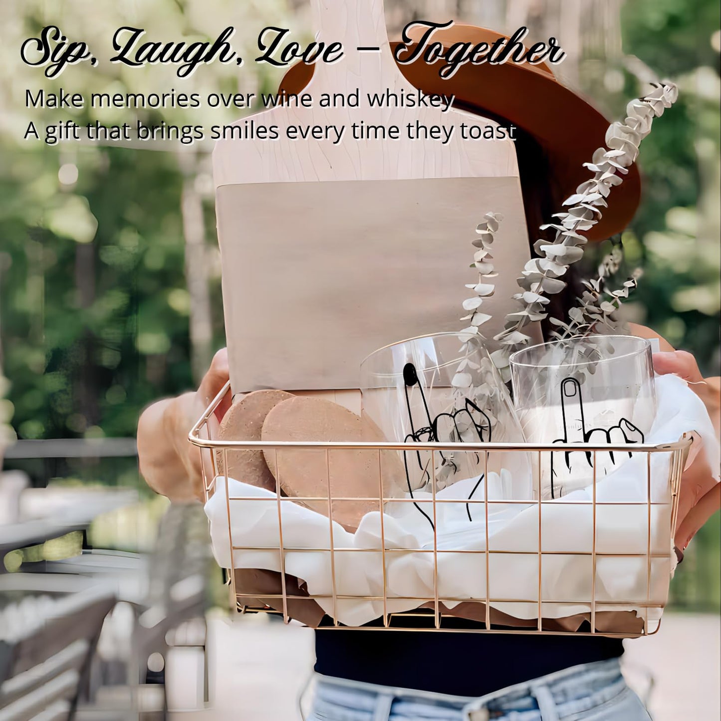 Funny Engagement Gift for Couples – Ring Finger Wine and Whiskey Glass Set – Cool Bridal Shower/Wedding/Bachelorette Gift for Bride and Groom, Newlyweds, Bridal Shower, Just Married,Mr and Mrs