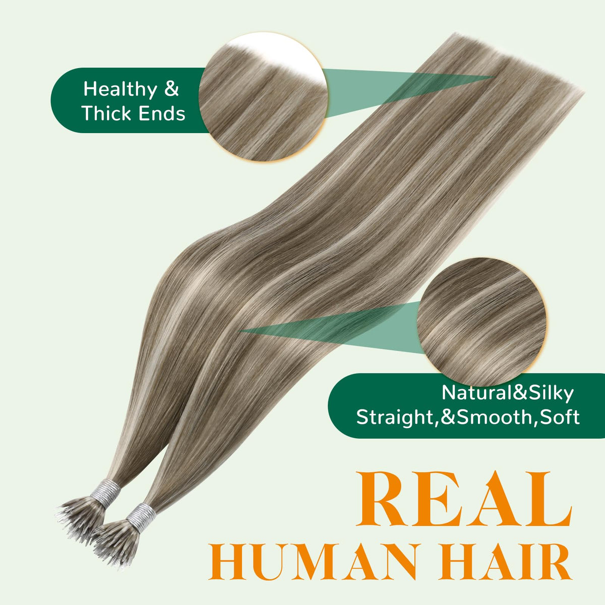 Easyouth Nano Ring Hair Extensions Highlight Nano Bead Hair Extensions Highlight Light Brown with Blonde Nano Hair Extension Nat