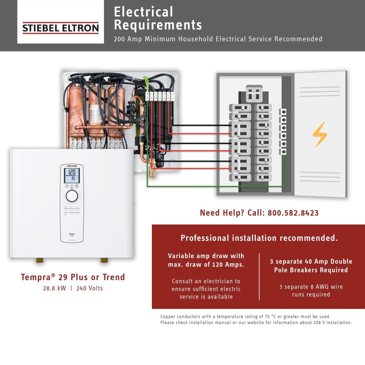 Stiebel Eltron Tankless Water Heater – Tempra 29 Plus – Electric, 28.8kW, On Demand Hot Water, Eco, White, Made in Germany