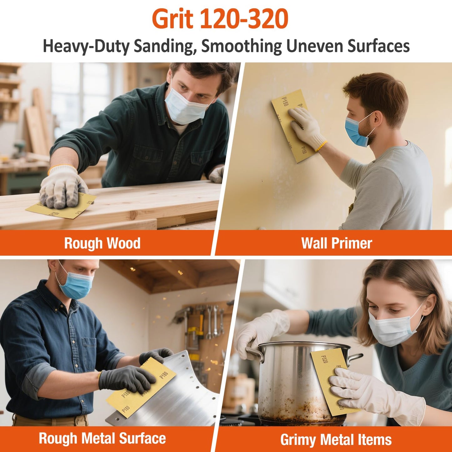 Hyietta Sand Paper Assortment, 52 Sheets Assorted Grits 120/150/180/240/320/400/600/800/1000/1500/2000/2500/3000, 4 Sheets Each, 9 x 3.6 Inches, Dry & Wet Sanding, Abrasive Sanding Sheets