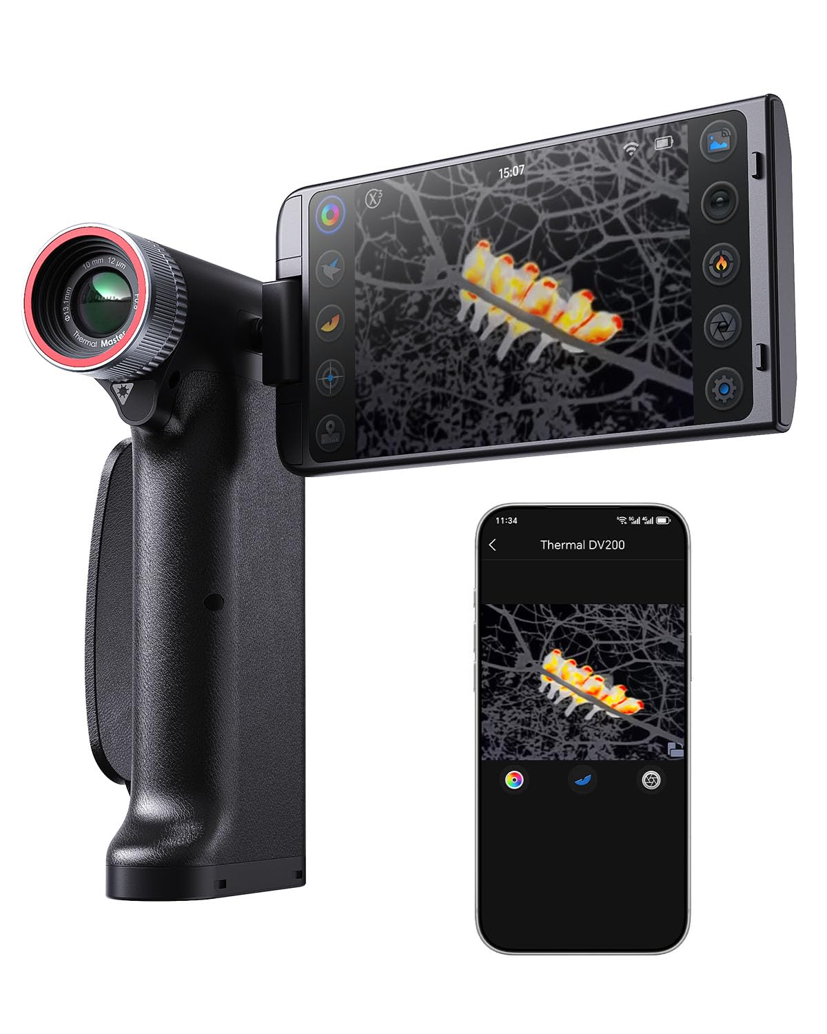 Thermal Master DV2 - Birding Thermal Monocular, 1093 Yards Night Vision Infrared Camera with 50Hz, 15mK NETD, 5'' Rotatable Screen, 256x192 Ir Resolution, 10mm Manual Len, Wildlife Observation, Black