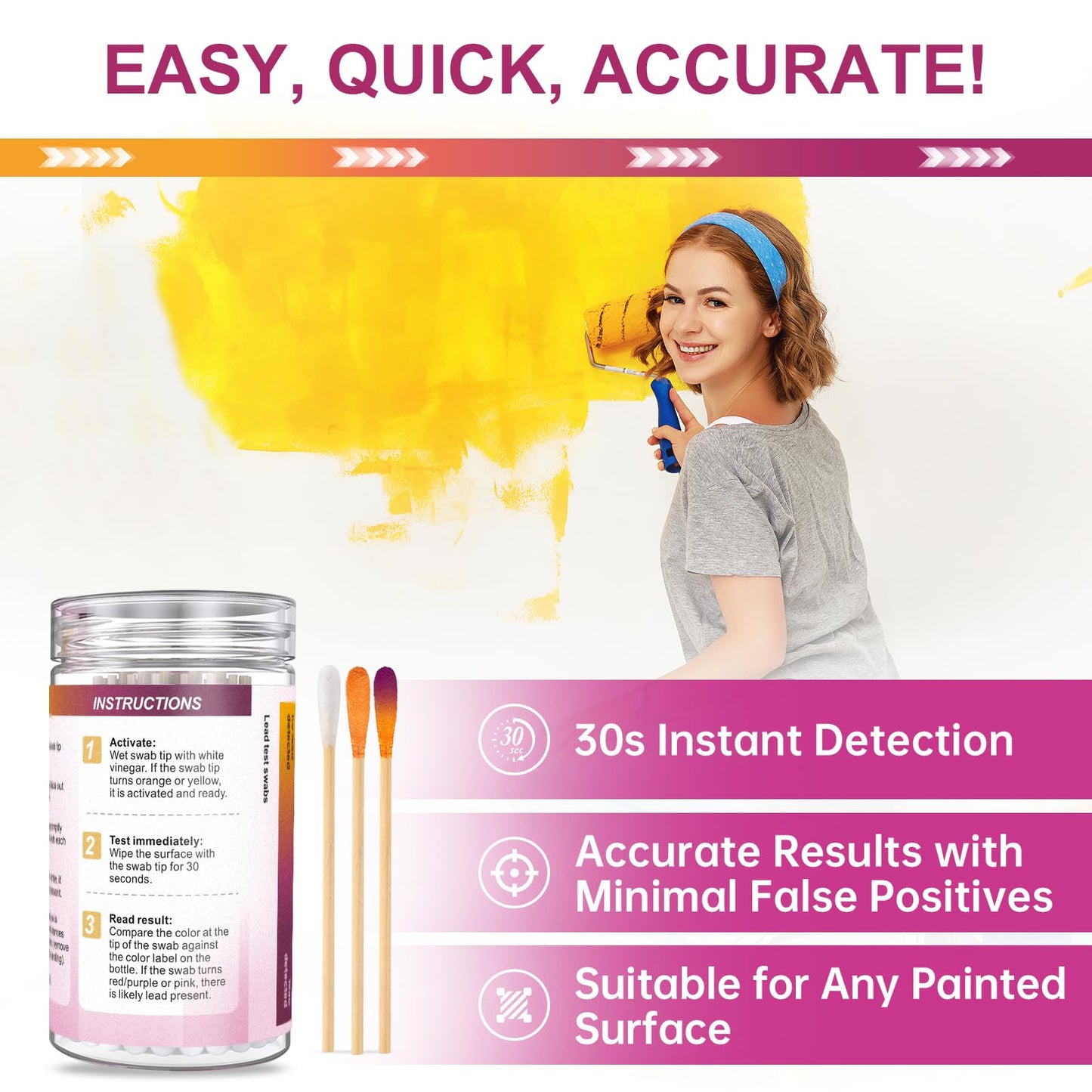 AAwipes Lead Test Kit 30 Swabs Enhanced Lead Testing Formulation at Home Lead Paint Test Kit Testing for Dishes Paint Cups Ceramics and All Surfaces - Quick Results in 30s Lead Detector (30)