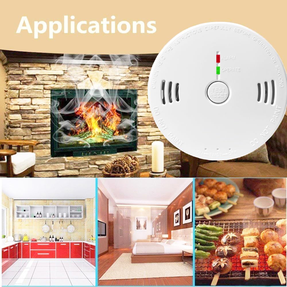 Combination Smoke and Carbon Monoxide Detector Alarm, 2-Pack Beeps Warning Smoke and CO Alarms for Basements Travel Home Office House Bedroom Living Room Car, Battery Operated, Comply with UL 217/2034