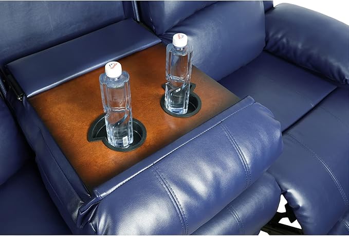 A Ainehome Living Room Furniture Set Leather Recliner Sofa Set Loveseat Chair Furniture Sofa Set for Living Room/Small Space/Rv/House/Office/Theater Seating (A-Blue Leather, 3 Piece Set)