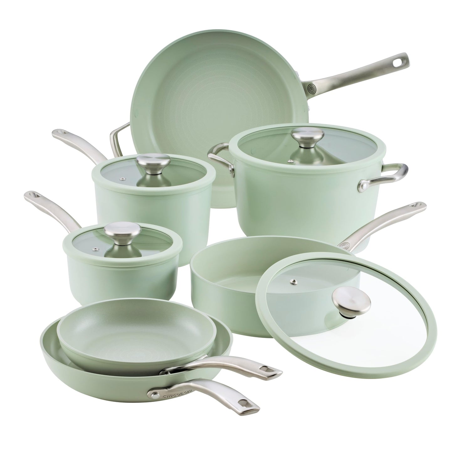 Circulon Halo with LaserDefense Ceramic Nonstick Cookware Set, 11-Piece Pots and Pans Set, Sage