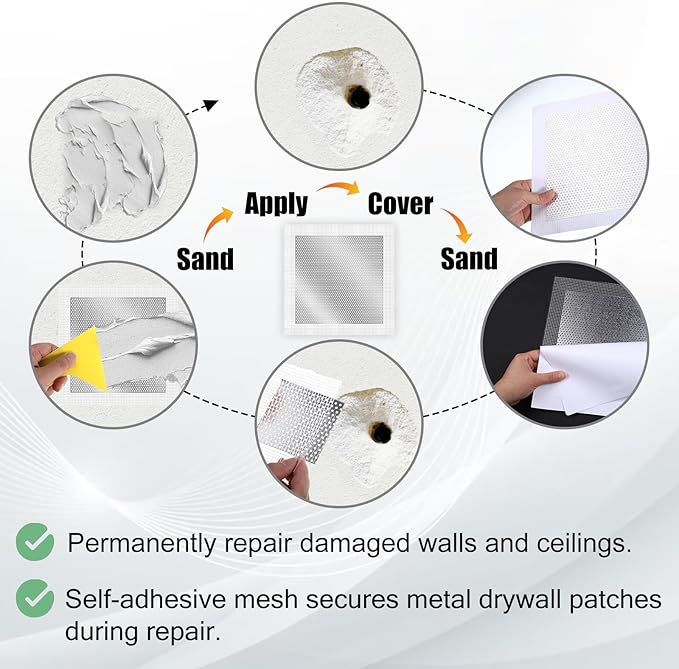 10 X 10 Inch Drywall Repair Patch, 3 Pack Drywall Repair Kit Large Hole PatchRepair for Drywalls Heavy Duty Self-Adhesive Mesh Drywalls Patch Kit, Wll Patchs Sheetrock Repairs for Drywall-Plaster Wall