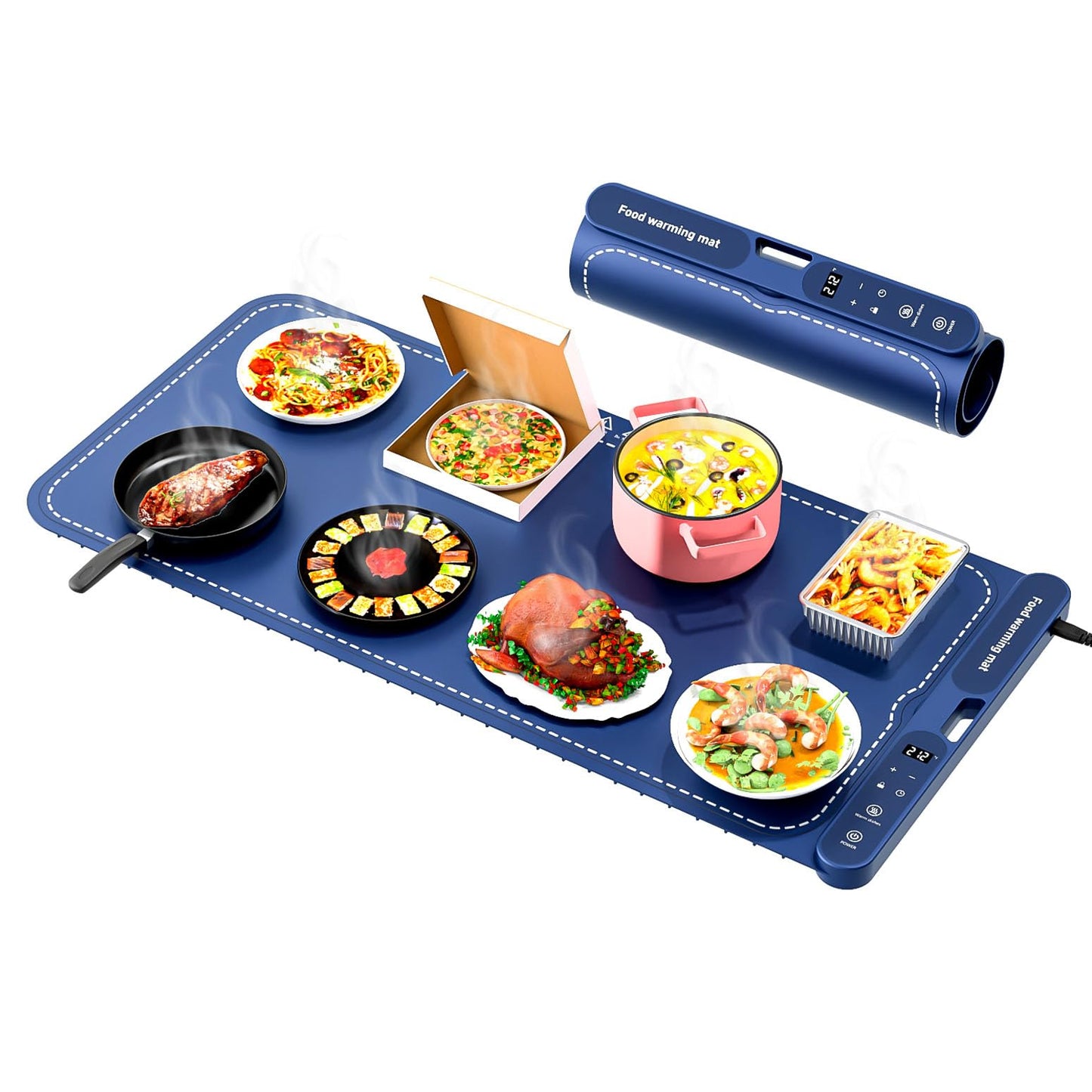 Warming Mat for Food - Electric Warming Tray, XL(32"x15") Food Warmer Mat with Fast Full Surface Heating, Silicone Heating Mat for Party Buffet, Great Gift for Women, Hosts, New Homeowners (Blue)