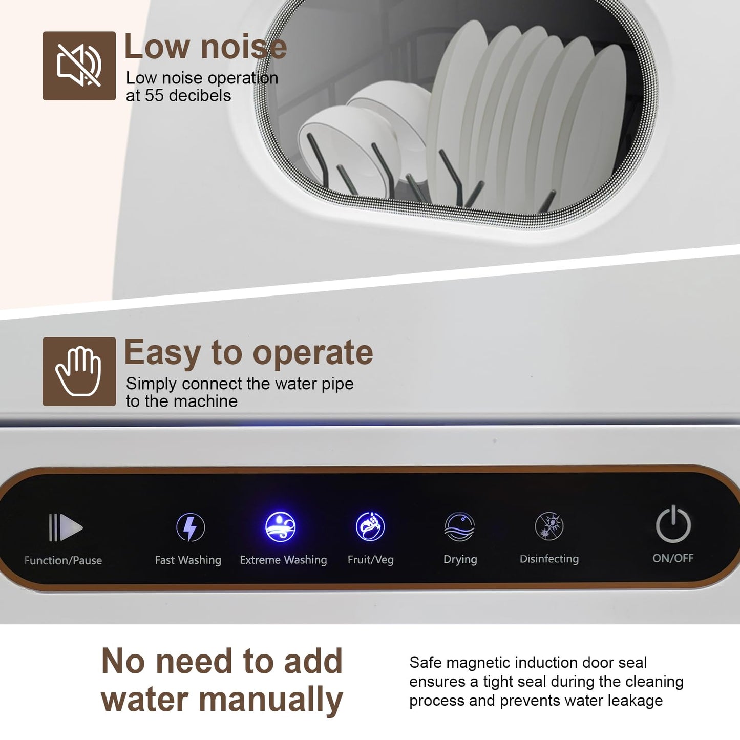 TOWIUOA Countertop Dishwasher, 800W 110V Mini Dishwasher Low Noise Portable Dish Washer With 5intelligent Washing Functions For Washing Dishes After A Meal At Your Home