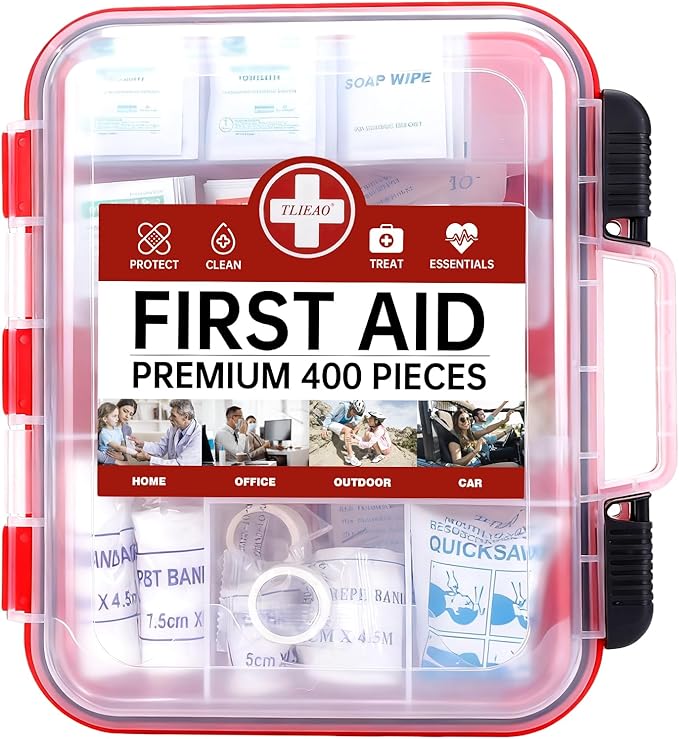TLIEAO 400 Pieces All-Purpose First Aid Kit - Organized Dual-Layer Wall - Professional Medical Kit for Home, Car, Camping,...