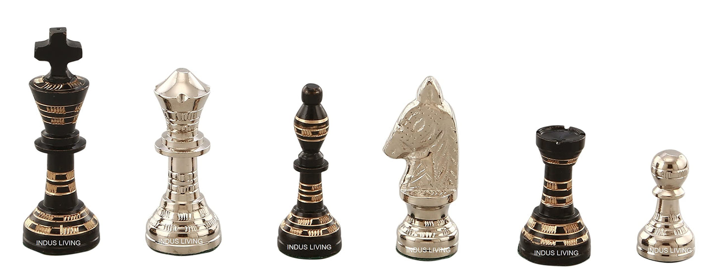 Luxury & Decorative Premium Chess Board Game Set | 10 x 10 Inches | Black & Silver | Collectible & Handmade Chess Set for Professionals & Adult for Tournament/for Gifting by INDUS LIVING