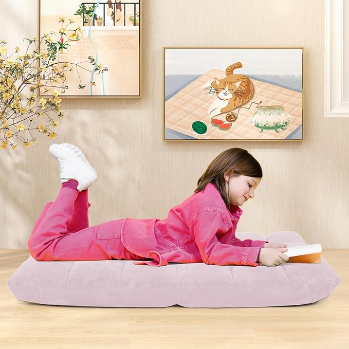GOFLAME 14-Position Folding Floor Chair, Padded Gaming Lazy Sofa Chair with Adjustable Backrest, Couch Recliner, Sleeper Bed Lounge Chair for Reading, Gaming, Meditating (Light Pink)