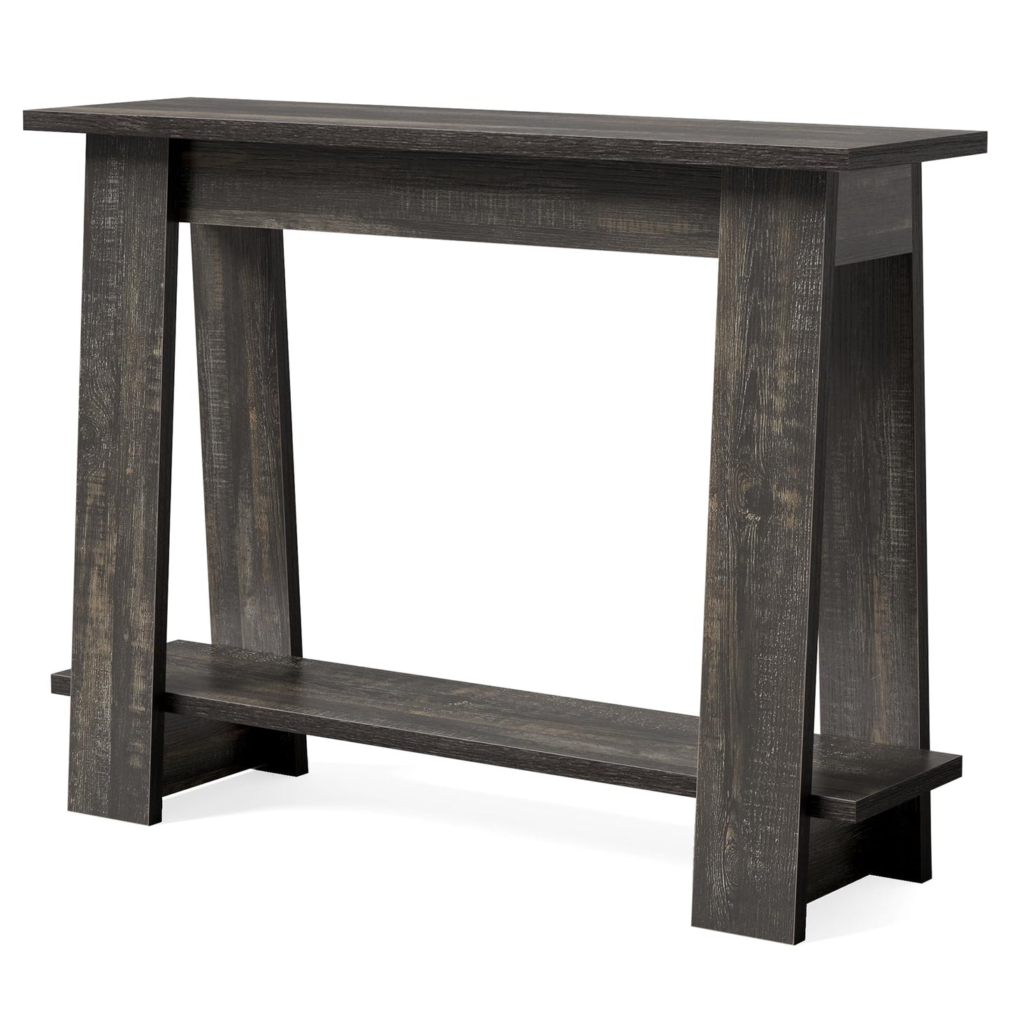 LITTLE TREE 41.3-Inch Console Table, 2-Tier Shelf, Small Sofa Table Behind The Couch, Accent Entryway Table for Living Room, Hallway, Entrance, Black