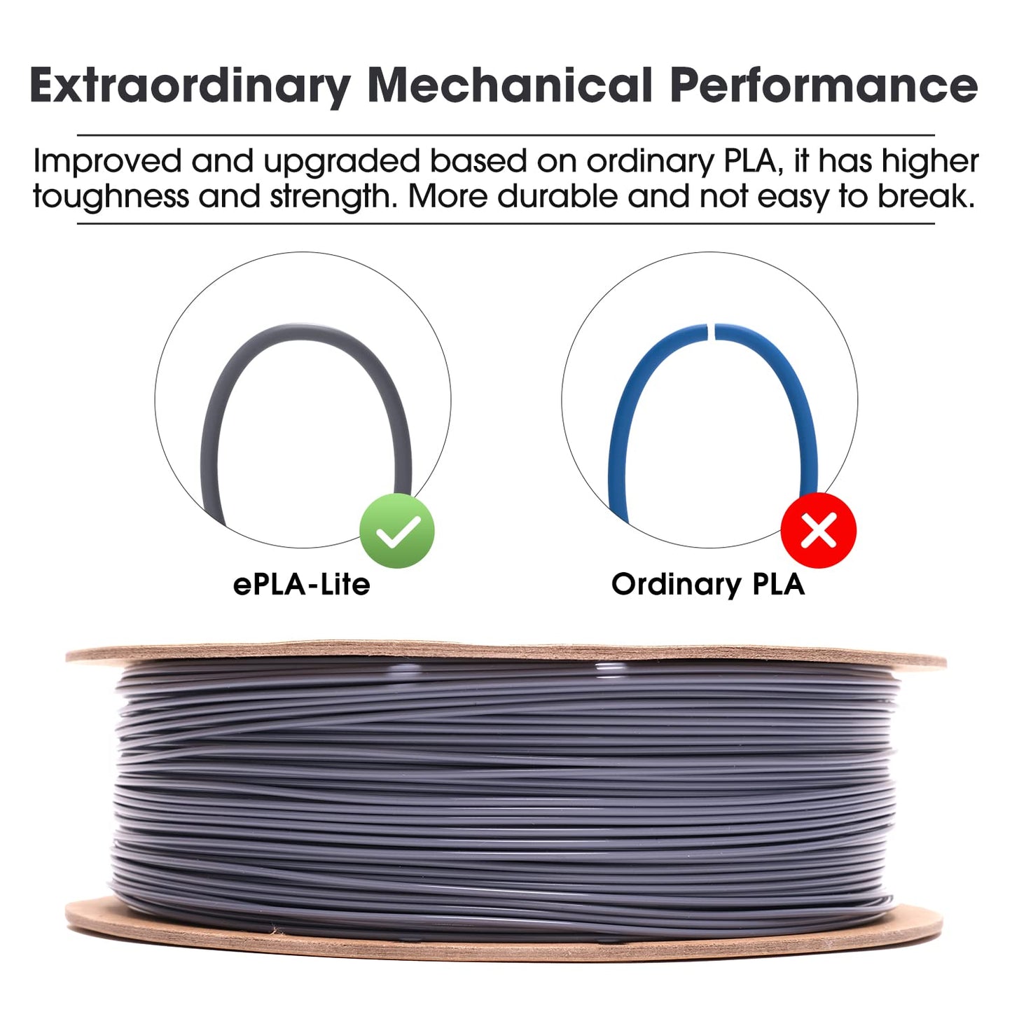 eSUN PLA Filament 1.75mm, High Toughness 3D Printer Filament Upgraded PLA Filament, Dimensional Accuracy +/- 0.03mm, 1KG Cardboard Spool (2.2 LBS) 3D Printing Filament for 3D Printers, Grey