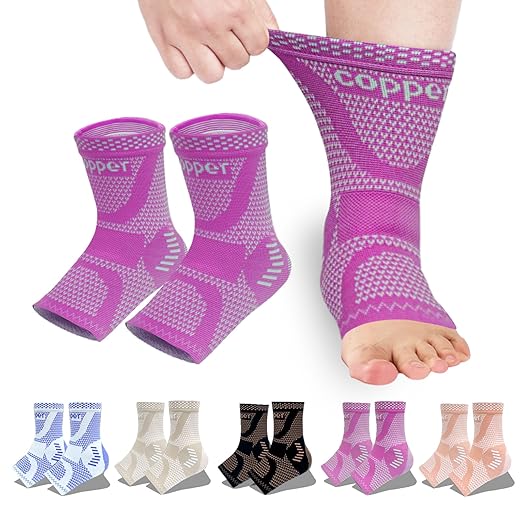 LISEPWU Copper Ankle Brace, Copper Infused Ankle Support Compression Sleeve for Men & Women, for Foot Pain Relief, Sprained Recovery, Achilles Tendonitis, Daytime or Night Use(Purple M)