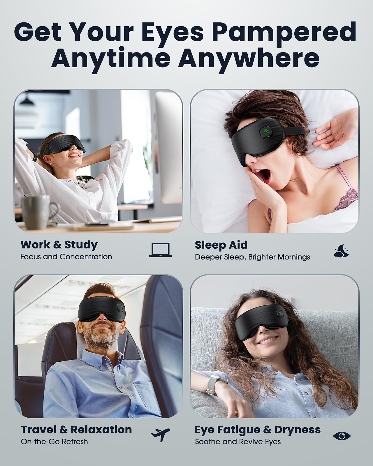 Heated Eye Mask - Cordless Eye Mask for Dry Eyes, Eye Relief, Improved Sleep, Washable Eye Heating pad for Travel and with Replaceable Shell (Black)