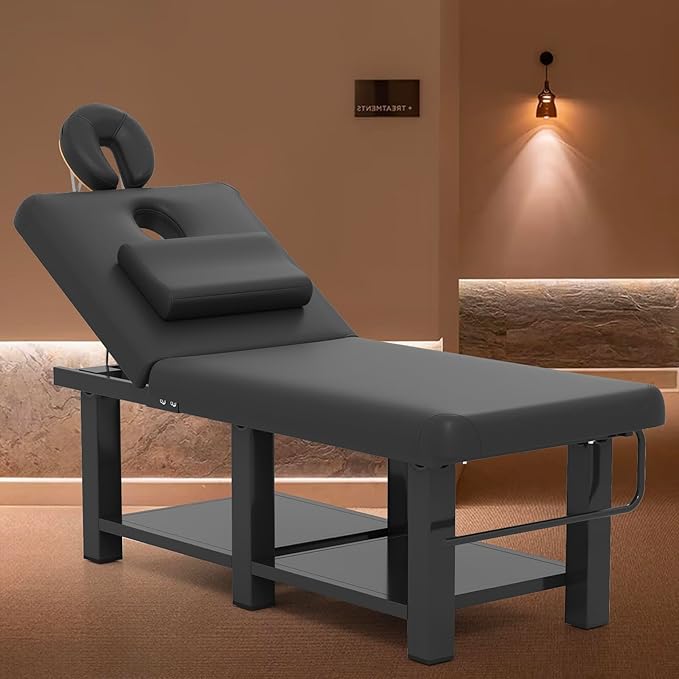 Professional Massage Table Heavy Duty - Adjustable Spa Facial Bed with Open Chest & Headrest, PU Leather, Metal Frame for Physical Therapy, Tattoo, Salon, Treatment - Black