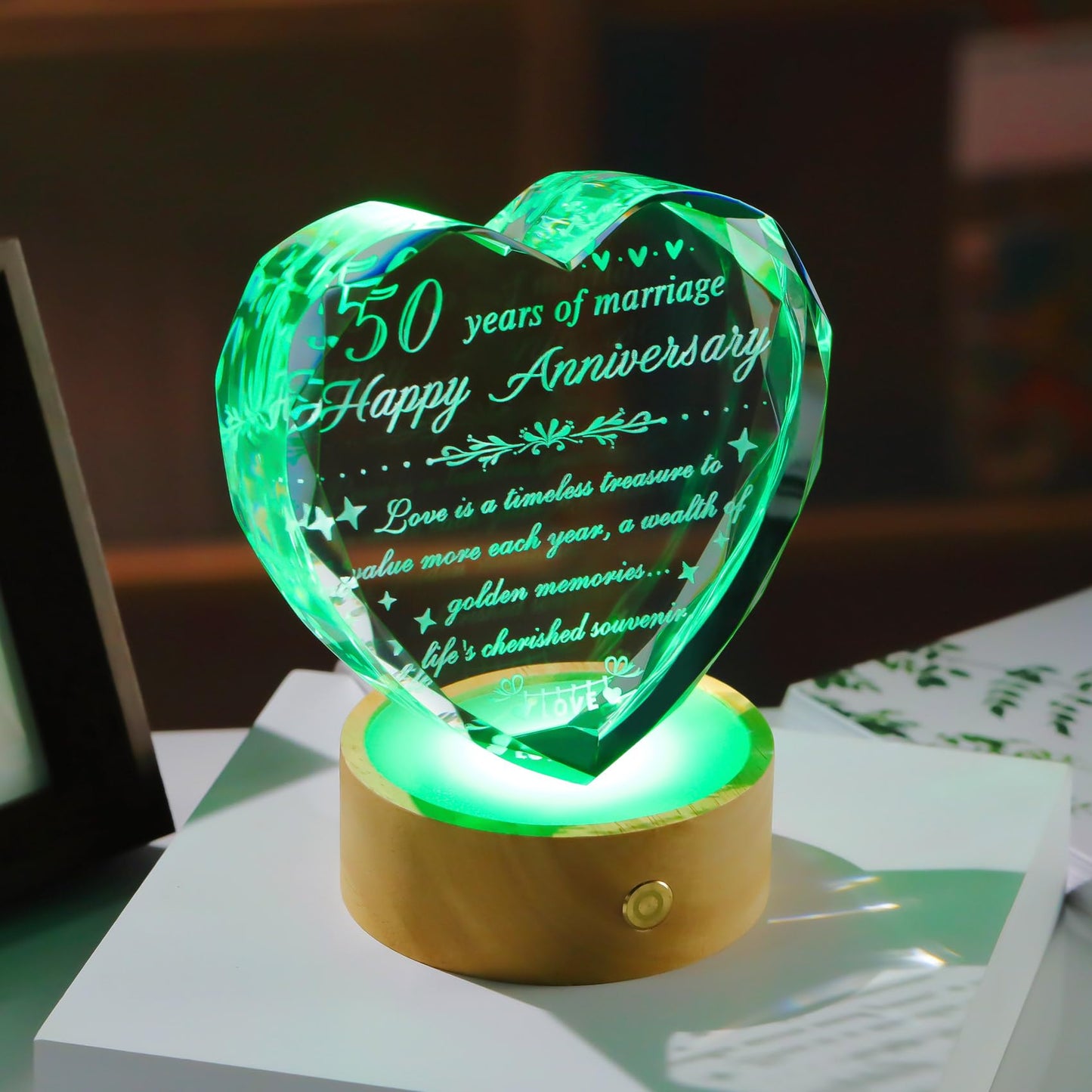 YWHL 50th Wedding Anniversary Crystal Gifts for Parents, Romantic 50 Year Wedding Anniversary Heart Keepsake Gifts for Couple, 50 Years of Marriage Gift for Wife Husband