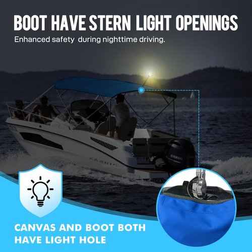 Caminor 4 Bow Bimini Top Replacement Canvas with Light Hole and Storage Boot, 900D Heavy Duty Waterproof Bimini Top Canvas Only Without Frame, 8'L 73"-78" W Blue