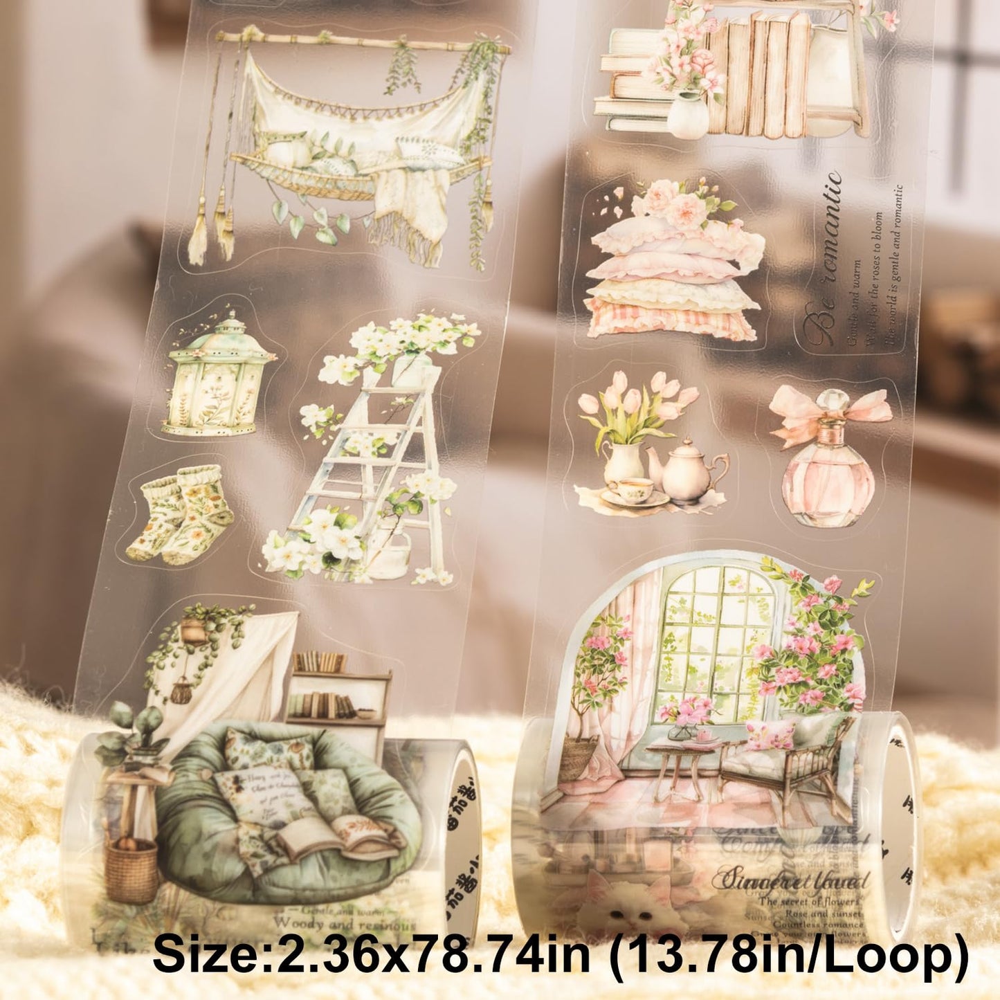 Cozy Home-Themed PET Tape Set, 6 Rolls Pre-Cut Scrapbook Stickers for Journal Supplies, Planner, DIY Crafts, and Gift Wrapping