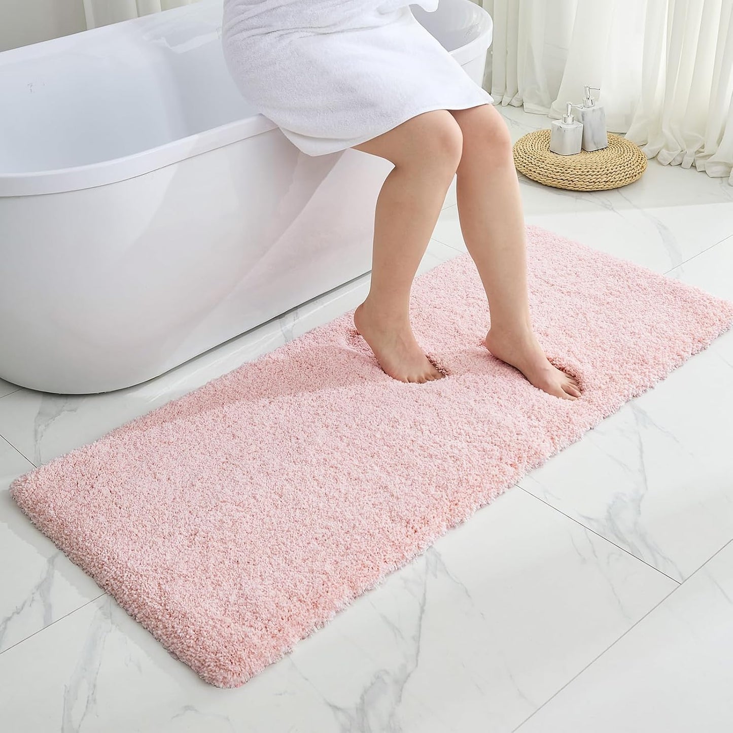Bathroom Runner Rug 24x70 Pink Non Slip Fluffy Long Bath Mat for Bathroom Floor Washable Plush Luxury Bath Rug for Tub Absorbent Shower Sink Mat Bedside Rug