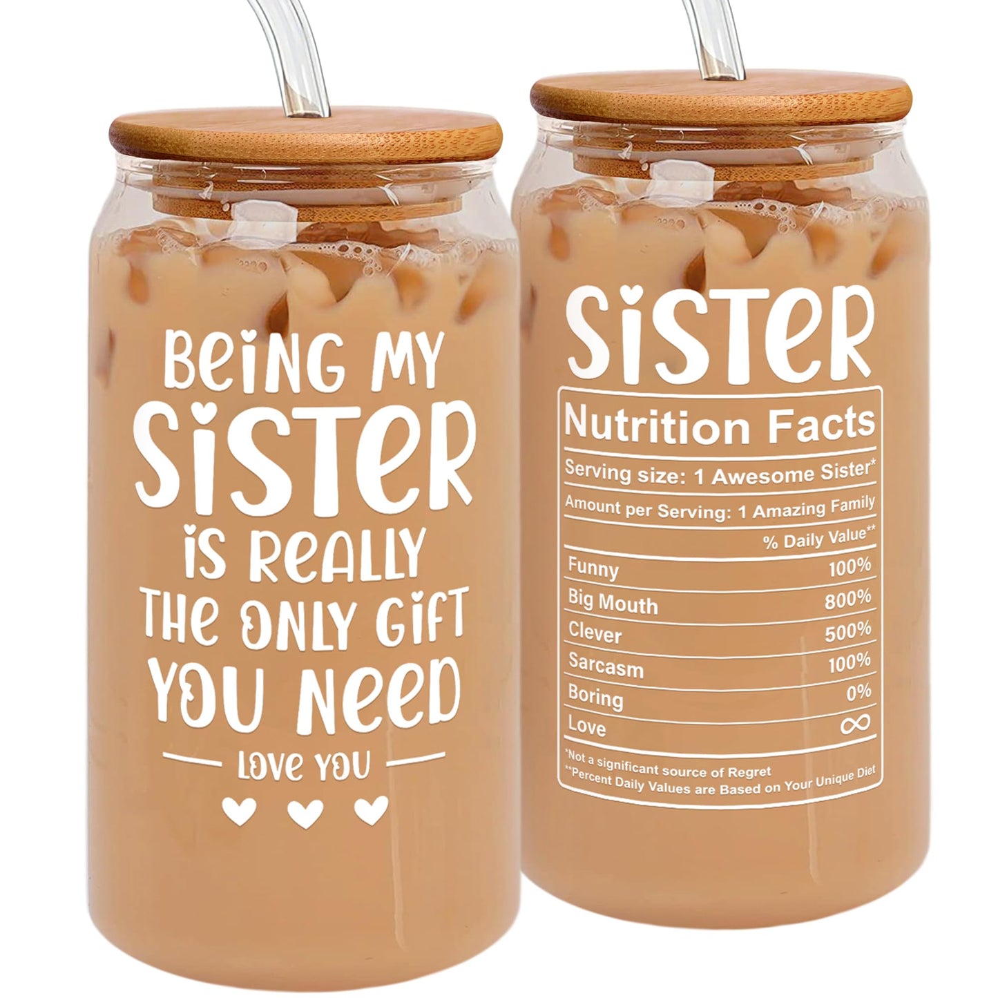 GINGULMINA Gifts for Sister - Birthday, Mothers Day, Christmas Sister Gifts from Sisters, Brother - Sisters Gift for Women, Sibling, Bestie, Women, Sis - 16 Oz Coffee Can Glass