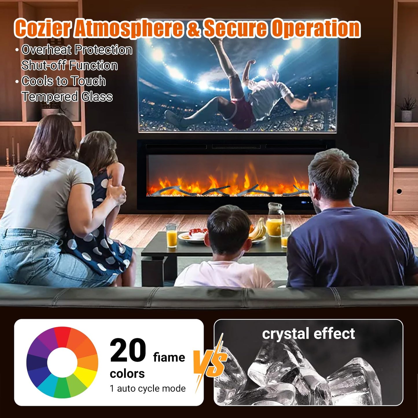 50" Smart Wall Mount Electric Fireplace, 1500W Heater with 12-Color LED Flame Effect, Touch Screen & Remote Control, Timer & Thermostat, for Living Room, Bedroom Indoor Use