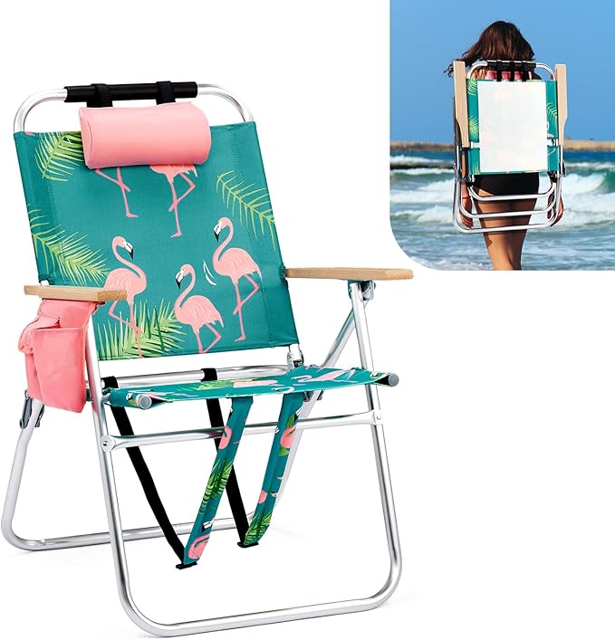 VINGLI Aluminum 17" Backpack Beach Chair – Tall Beach Chairs for Adults, Portable with Adjustable Straps, 3-Position Reclining, Cup Holder, High Lightweight Beach Chairs for Beach