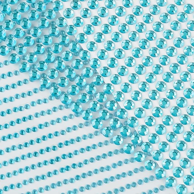 Aqua Blue Face Gems Eye Jewels Rhinestones Crystals Stickers 3/4/5/6mm with Rhinestones Stickers for Body, Stick on Jewels Makeup Glue for Face Eye Hair Nails Make up and Craft Decor 3090PCS