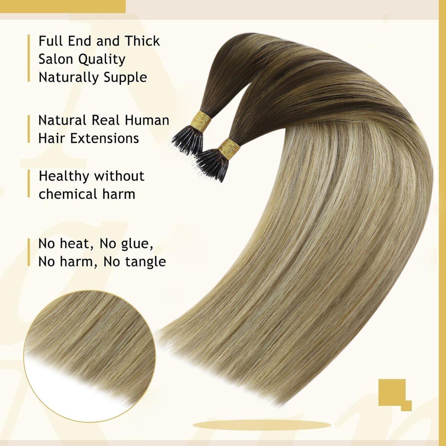 Sunny Hair Nano Bead Hair Extensions Human Hair Brown Ombre Nano Extensions Human Hair Balayage Nano Tip Hair Extensions Dark Br