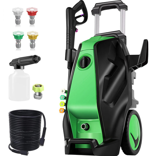 Imdot 5000PSI 4.0GPM Heavy Duty Electric Pressure Washer with 33 FT Extension Hose, 4 QCNozzles and 500ml Foam Cannon for Cars/Fences/Driveways/Patios/Home Cleaning, Green