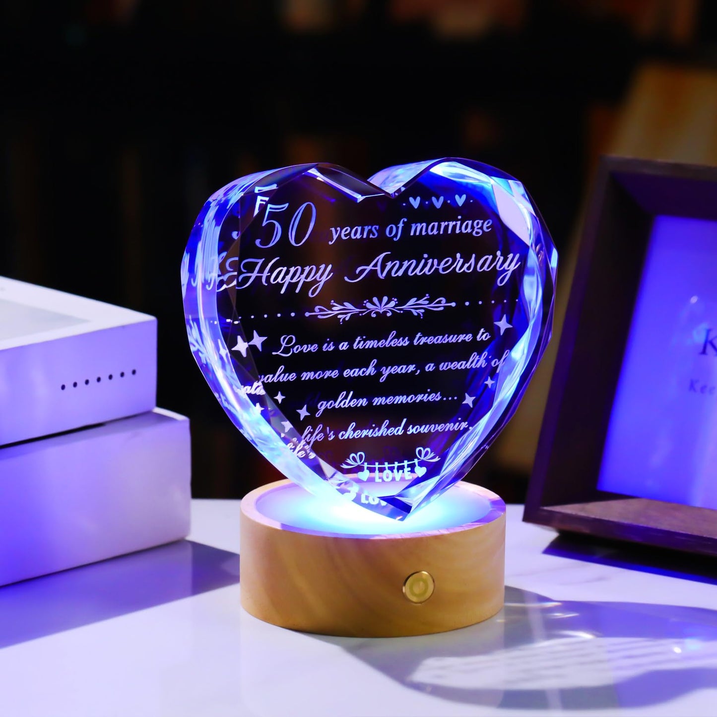 YWHL 50th Wedding Anniversary Crystal Gifts for Parents, Romantic 50 Year Wedding Anniversary Heart Keepsake Gifts for Couple, 50 Years of Marriage Gift for Wife Husband