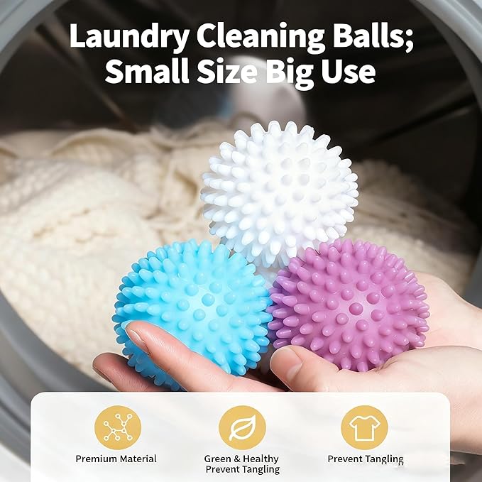 Laundry Dryer Balls 6-Pack - Reusable Eco Friendly Dryer Balls for Fabric Softening, Static & Wrinkle Reduction | Cuts Drying Time & Saves Energy | Non-Toxic & Long-Lasting, Assorted Random Colors