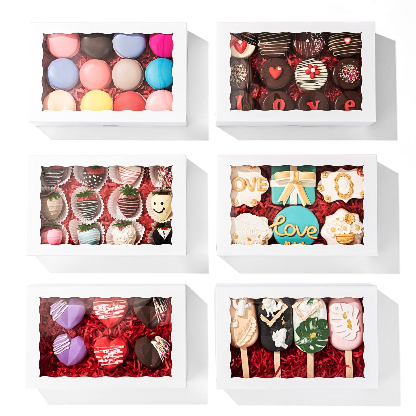 SLShePack 24 PCS 9.5" x 6" x 2" Bakery Boxes with Window for Cookies, Cakesicle, Chocolate Bomb, Macaron, Chocolate Covered Strawberries and Pretzel Rods