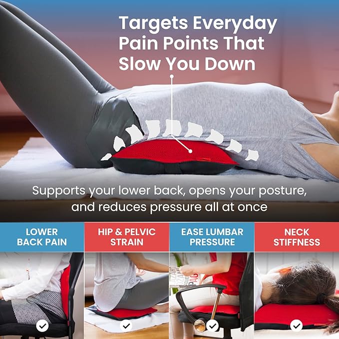AJUVIA Back Vitalizer Lumbar Support Pillow | 3000+ Doctor Trusted Ergonomic Pillow Support for Office Chair, Home & Car | 3 Second Pain Relief, Better Posture, Sciatica & Lower Back Relief