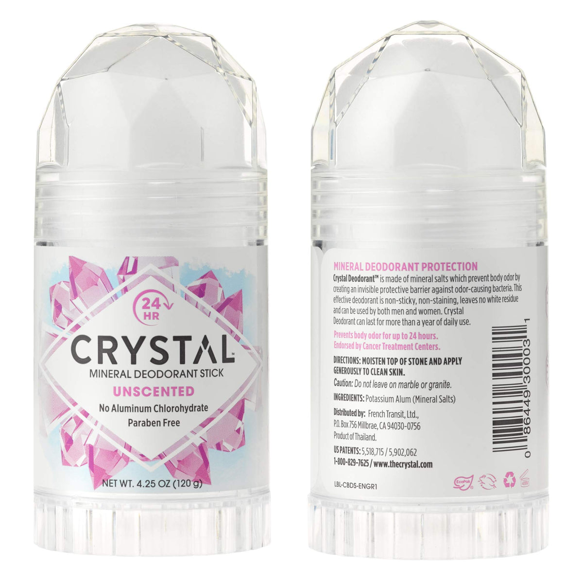 CRYSTAL Mineral Deodorant Stick - Unscented Body Deodorant With 24-Hour Odor Protection, Non-Staining & Non-Sticky, Aluminum Chl