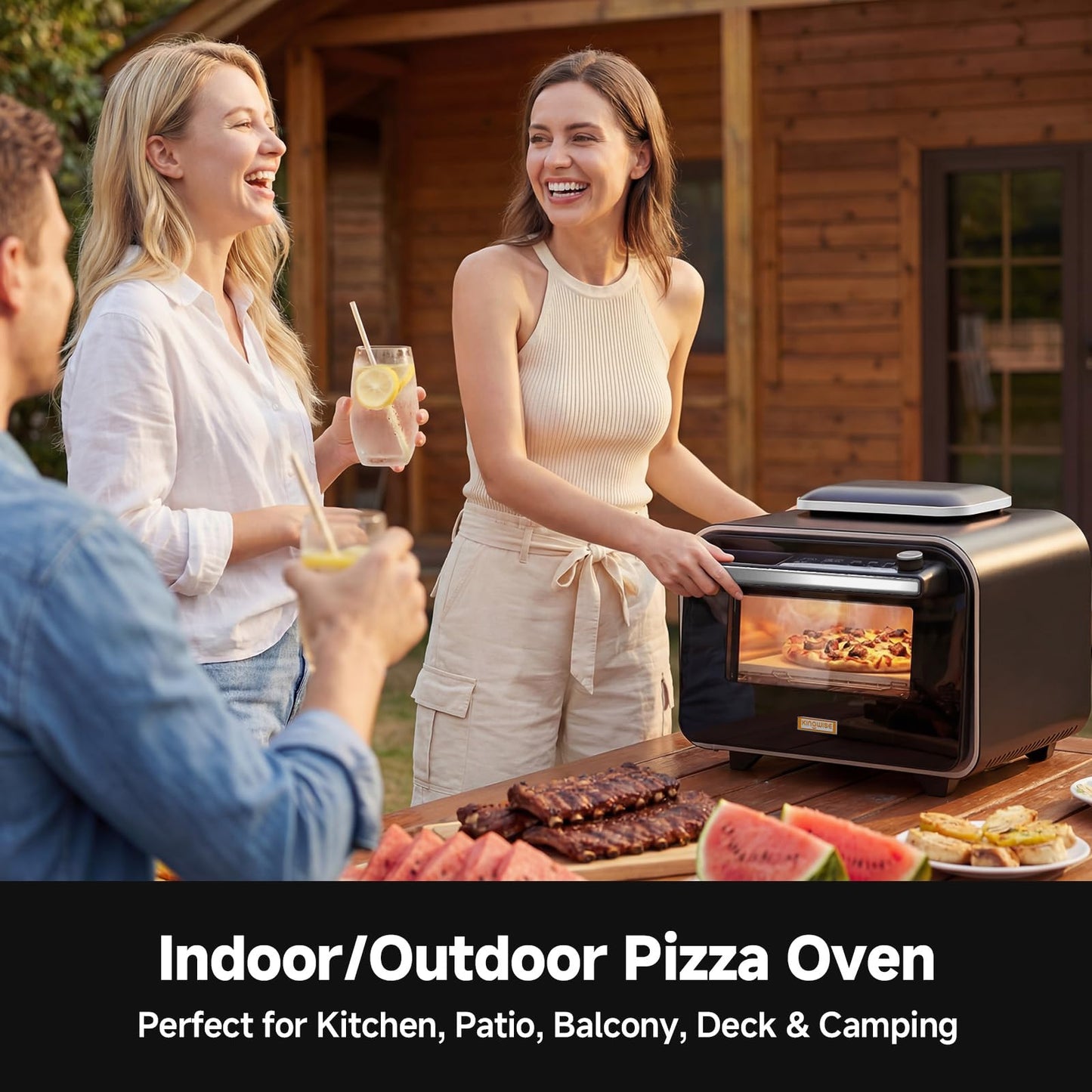 KINGWISE Convection Pizza Oven Electric, IPX4 Waterproof Countertop Air Fryer Oven, Fits 13-Inch Pizza, Heats up to 750℉, 6 Cooking Functions and 5 Pizza Presets, Pizza Stone & Pizza Peel Included